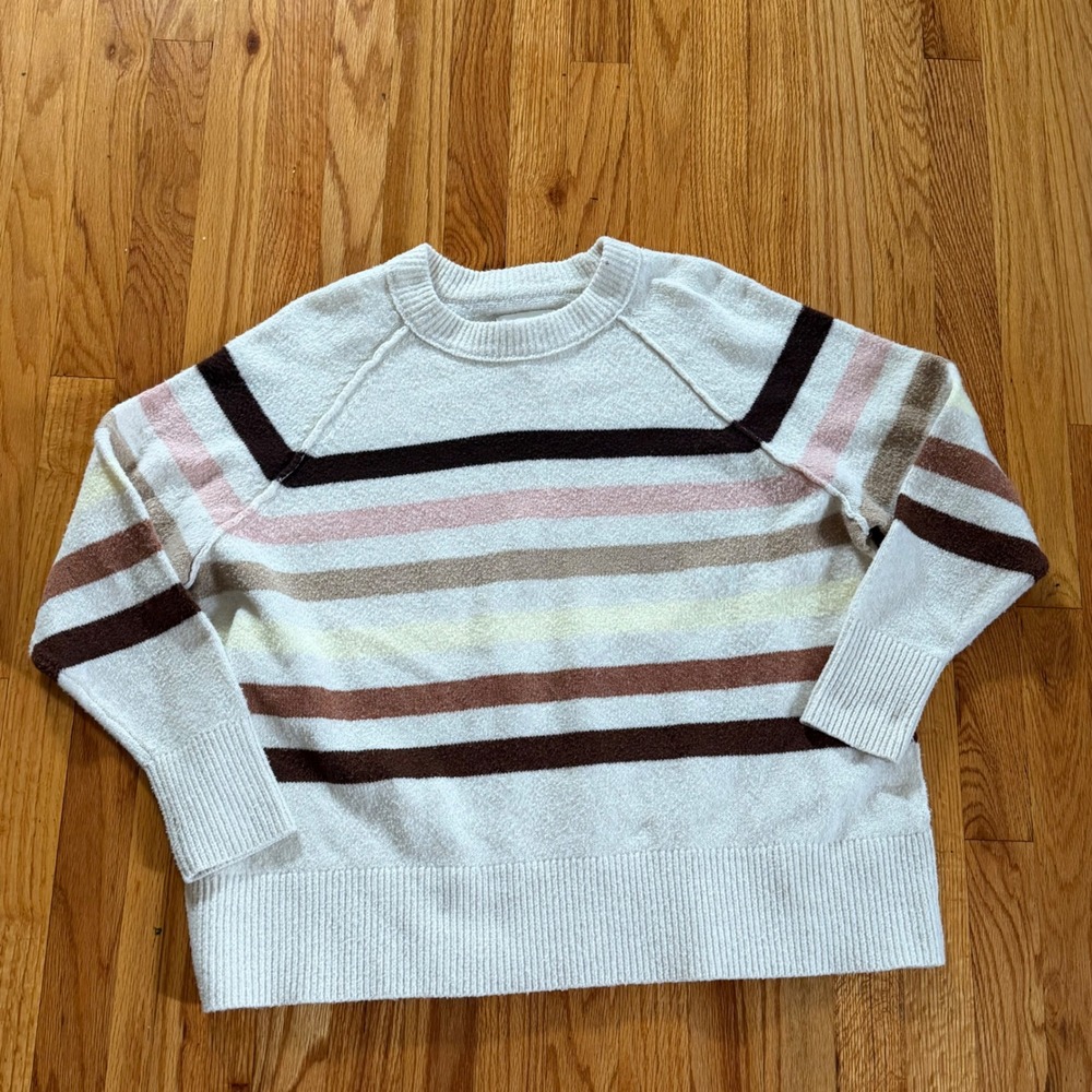 Aerie Striped Raglan Crewneck Sweater Size Small Cream Brown Pink Yellow Knit